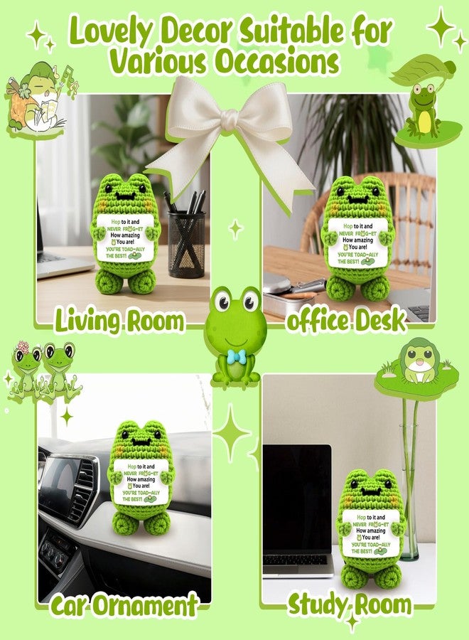 AICHPVOY Handmade Crochet Inspirational Frog Crochet Doll Handmade Positive Animal Desk Decor Boss Gifts For Women Mentor Appreciation Farewell Going Away Gift College Graduation Unique Encouragement Gift - Image 3